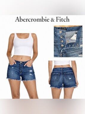 -Abercrombie & Fitch Button Fly Sanded/Distressed/Raw Hem Jean Short Womens W/27